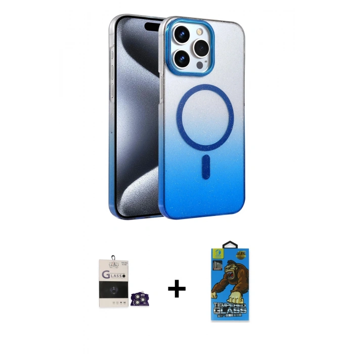 MARSİLYAN™- iPhone 14 Pro Max Kılıf Ahenk Doku Özel Seri - Siyah 18D Cam Ekran Koruyucu + Bilvis Titan Kamera Lens - GS