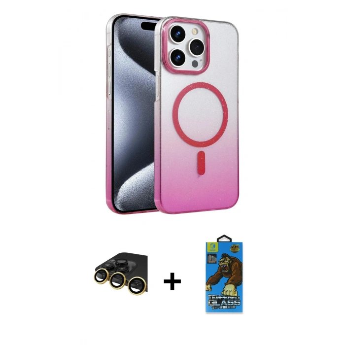 MARSİLYAN™- iPhone 14 Pro Max Kılıf Ahenk Doku Özel Seri - Siyah 18D Cam Ekran Koruyucu + Raze Metal Kamera Lens - GD