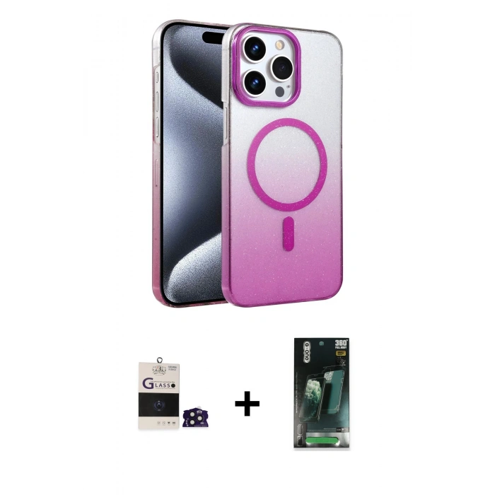 MARSİLYAN™- iPhone 14 Pro Max Kılıf Ahenk Doku Özel Seri - Siyah 360 Mat Full Body Arka Koruyucu + Bilvis Titan Kamera Lens - DNMR