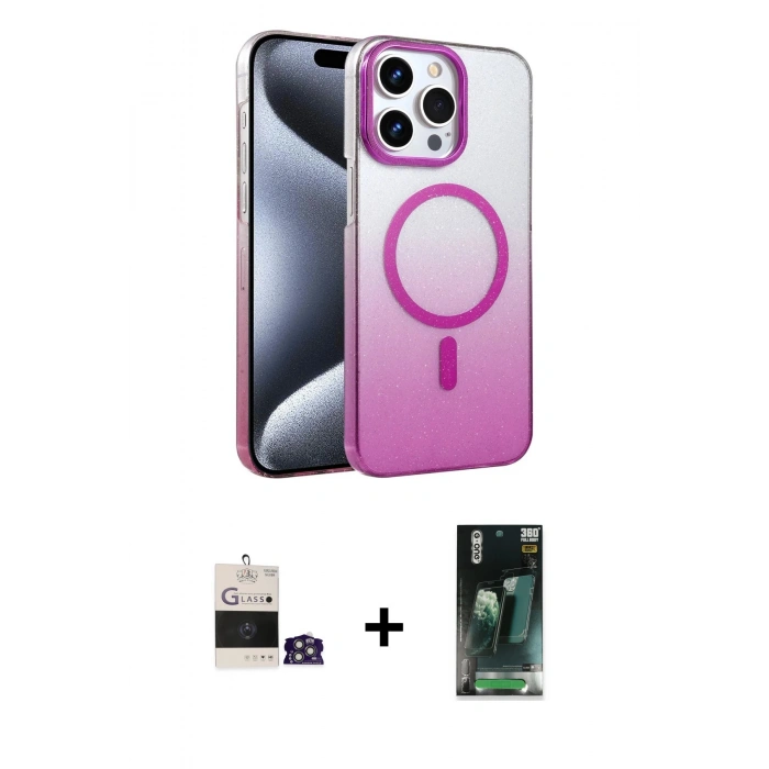 MARSİLYAN™- iPhone 14 Pro Max Kılıf Ahenk Doku Özel Seri - Siyah 360 Mat Full Body Arka Koruyucu + Bilvis Titan Kamera Lens - GS