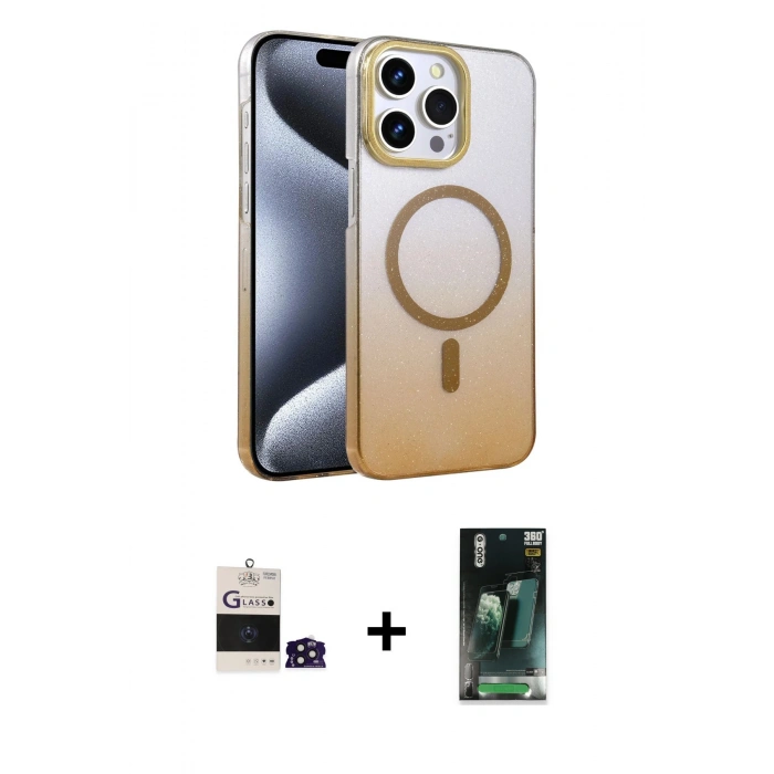 MARSİLYAN™- iPhone 14 Pro Max Kılıf Ahenk Doku Özel Seri - Siyah 360 Mat Full Body Arka Koruyucu + Derin Mor Bilvis Titan Kamera Lens