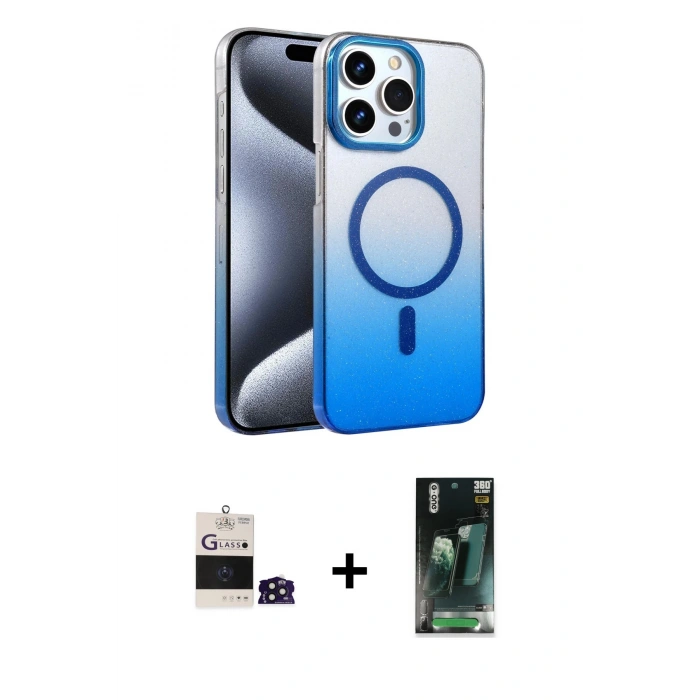 MARSİLYAN™- iPhone 14 Pro Max Kılıf Ahenk Doku Özel Seri - Siyah 360 Mat Full Body Arka Koruyucu + Derin Mor Bilvis Titan Kamera Lens