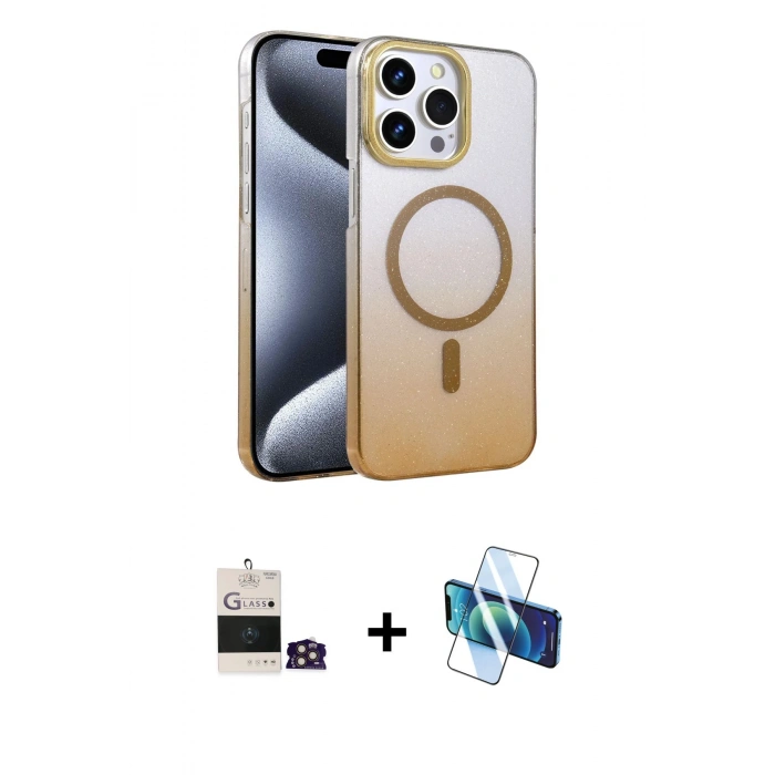 MARSİLYAN™- iPhone 14 Pro Max Kılıf Ahenk Doku Özel Seri - Siyah 3D Antistatik Cam Ekran Koruyucu + Bilvis Titan Kamera Lens - GD