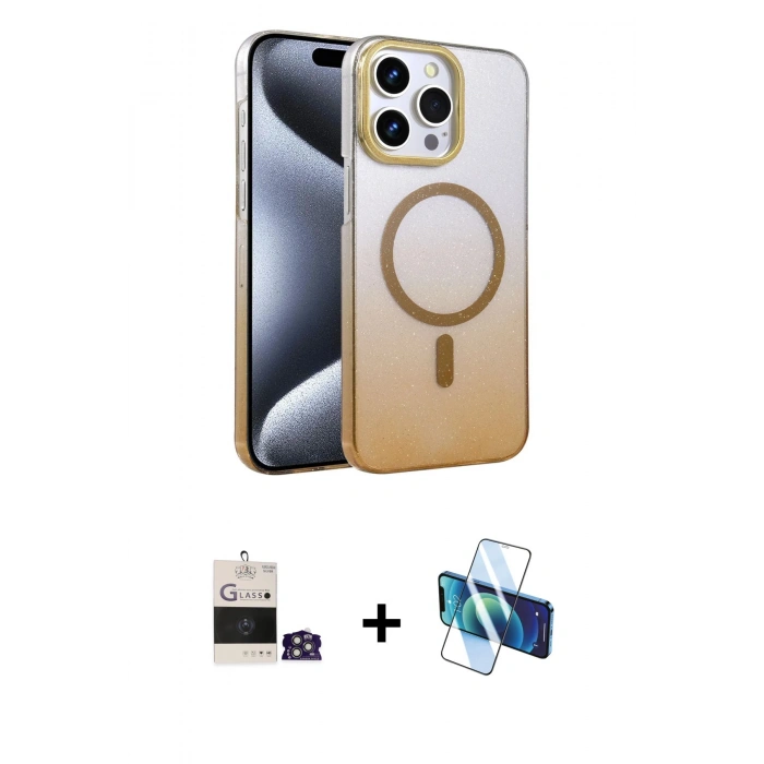 MARSİLYAN™- iPhone 14 Pro Max Kılıf Ahenk Doku Özel Seri - Siyah 3D Antistatik Cam Ekran Koruyucu + Gümüş Bilvis Titan Kamera Lens