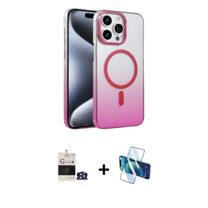 MARSİLYAN™- iPhone 14 Pro Max Kılıf Ahenk Doku Özel Seri - Siyah 3D Antistatik Cam Ekran Koruyucu + Gümüş Bilvis Titan Kamera Lens