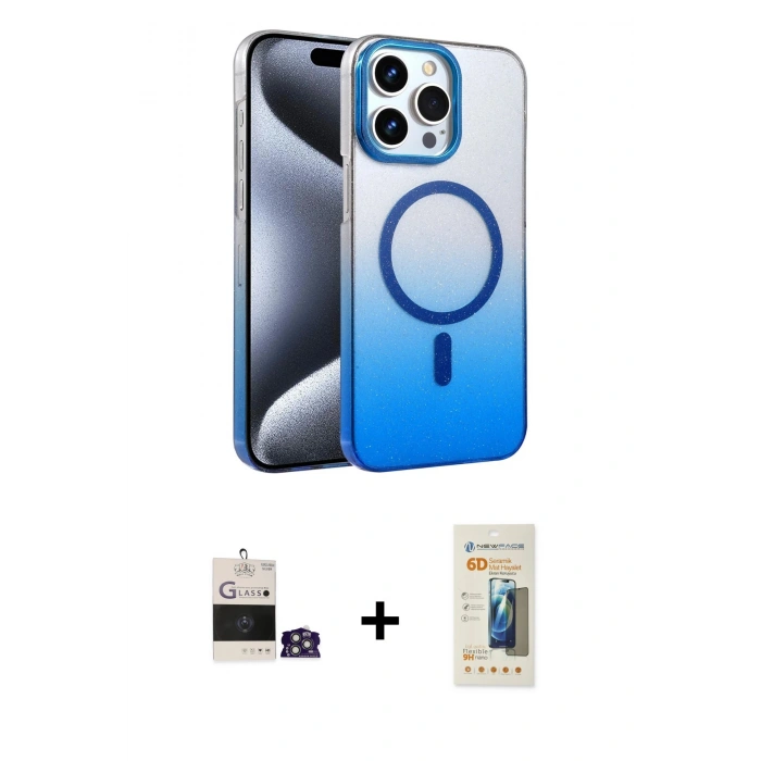 MARSİLYAN™- iPhone 14 Pro Max Kılıf Ahenk Doku Özel Seri - Siyah 6D Mat Seramik Hayalet Nano Ekran Koruyucu + Gümüş Bilvis Titan Kamera Lens