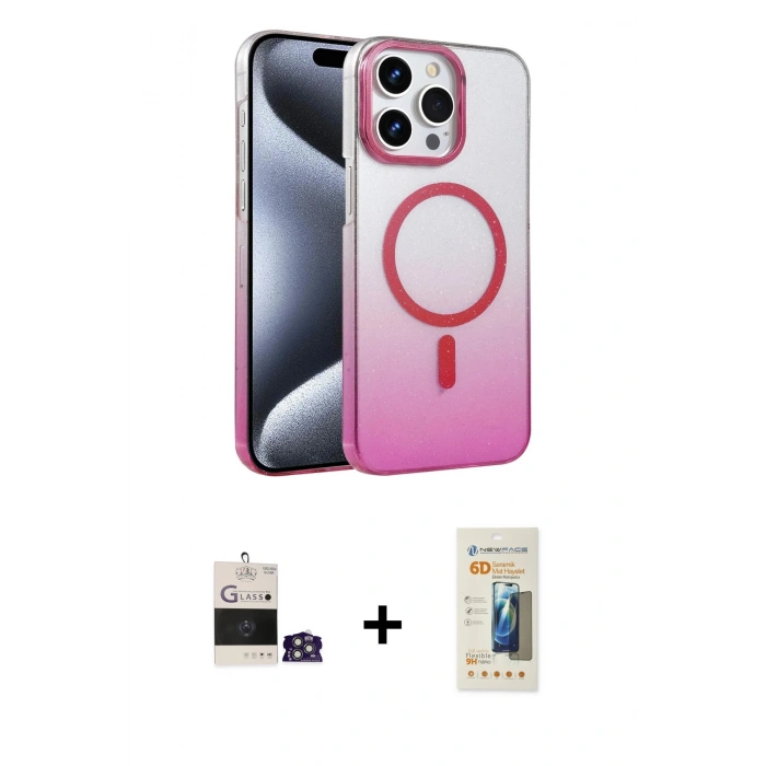 MARSİLYAN™- iPhone 14 Pro Max Kılıf Ahenk Doku Özel Seri - Siyah 6D Mat Seramik Hayalet Nano Ekran Koruyucu + Gümüş Bilvis Titan Kamera Lens