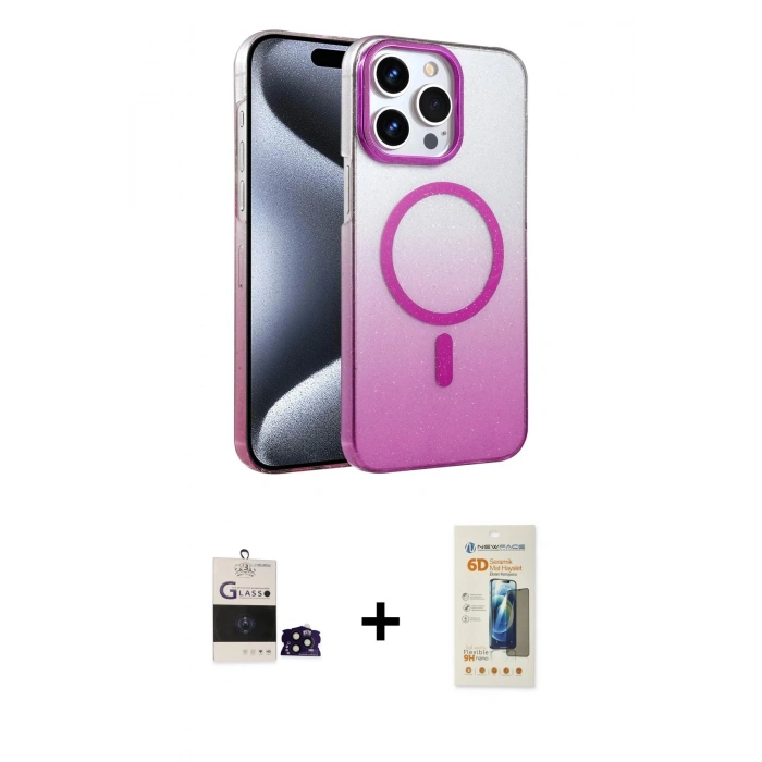 MARSİLYAN™- iPhone 14 Pro Max Kılıf Ahenk Doku Özel Seri - Siyah 6D Mat Seramik Hayalet Nano Ekran Koruyucu + Bilvis Titan Kamera Lens - SH