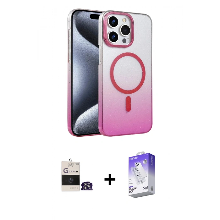 MARSİLYAN™- iPhone 14 Pro Max Kılıf Ahenk Doku Özel Seri - Siyah Bilvis 5in1 3D Magic Cam Ekran Koruyucu + Gümüş Bilvis Titan Kamera Lens