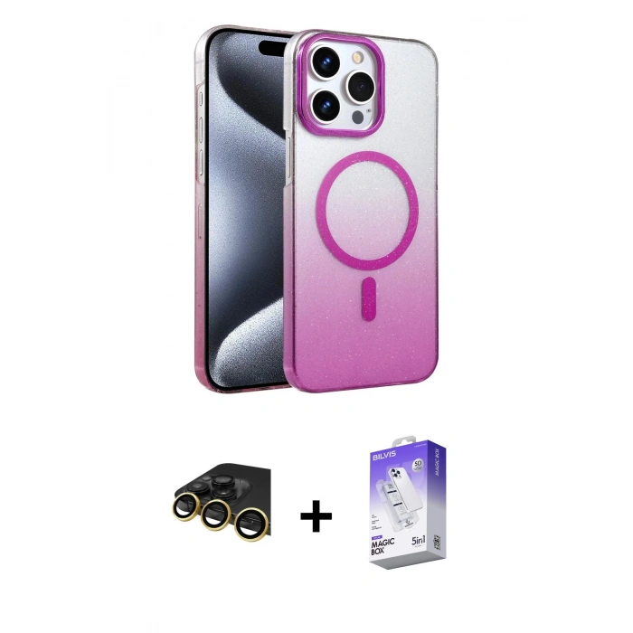 MARSİLYAN™- iPhone 14 Pro Max Kılıf Ahenk Doku Özel Seri - Siyah Bilvis 5in1 3D Magic Cam Ekran Koruyucu + Raze Metal Kamera Lens - GD