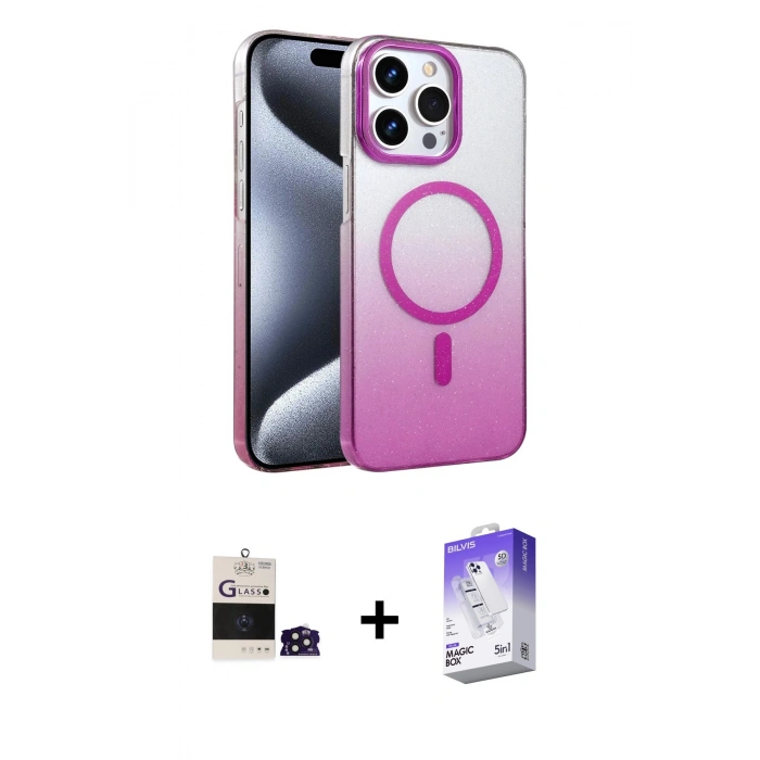 MARSİLYAN™- iPhone 14 Pro Max Kılıf Ahenk Doku Özel Seri - Siyah Bilvis 5in1 3D Magic Cam Ekran Koruyucu + Bilvis Titan Kamera Lens - DNMR
