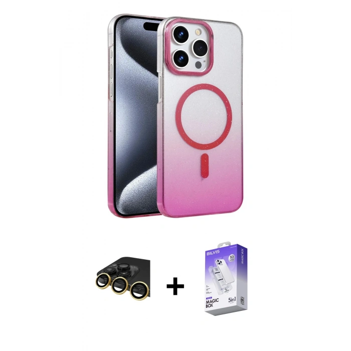 MARSİLYAN™- iPhone 14 Pro Max Kılıf Ahenk Doku Özel Seri - Siyah Bilvis 5in1 3D Magic Cam Ekran Koruyucu + Raze Metal Kamera Lens - GD