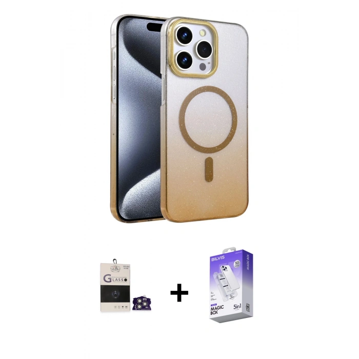 MARSİLYAN™- iPhone 14 Pro Max Kılıf Ahenk Doku Özel Seri - Siyah Bilvis 5in1 3D Magic Cam Ekran Koruyucu + Gümüş Bilvis Titan Kamera Lens