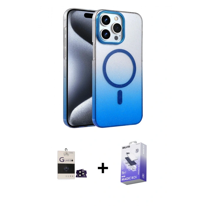 MARSİLYAN™- iPhone 14 Pro Max Kılıf Ahenk Doku Özel Seri - Siyah Bilvis 5in1 5D Magic Hayalet Cam Ekran Koruyucu + Bilvis Titan Kamera Lens - SH