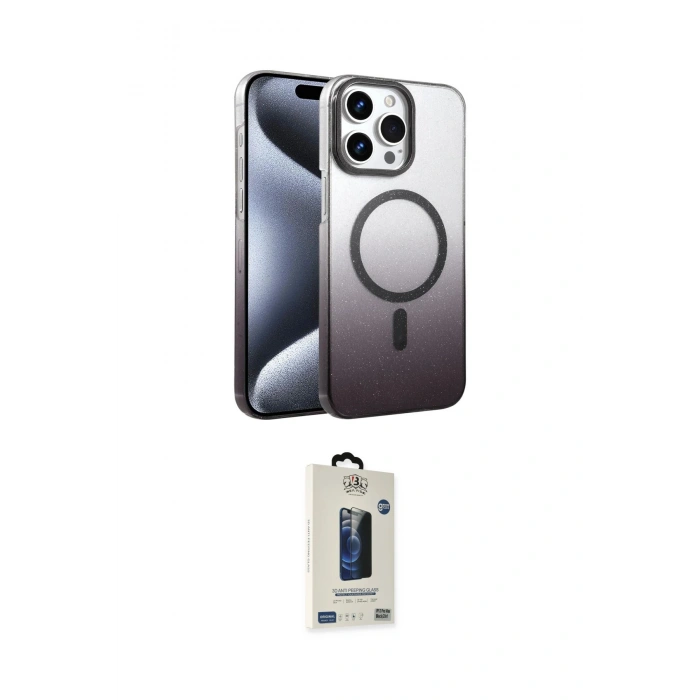 MARSİLYAN™- iPhone 14 Pro Max Kılıf Ahenk Doku Özel Seri - Siyah Bilvis Hayalet Cam Ekran Koruyucu