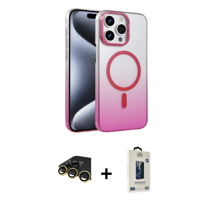 MARSİLYAN™- iPhone 14 Pro Max Kılıf Ahenk Doku Özel Seri - Siyah Bilvis Hayalet Cam Ekran Koruyucu + Raze Metal Kamera Lens - GD