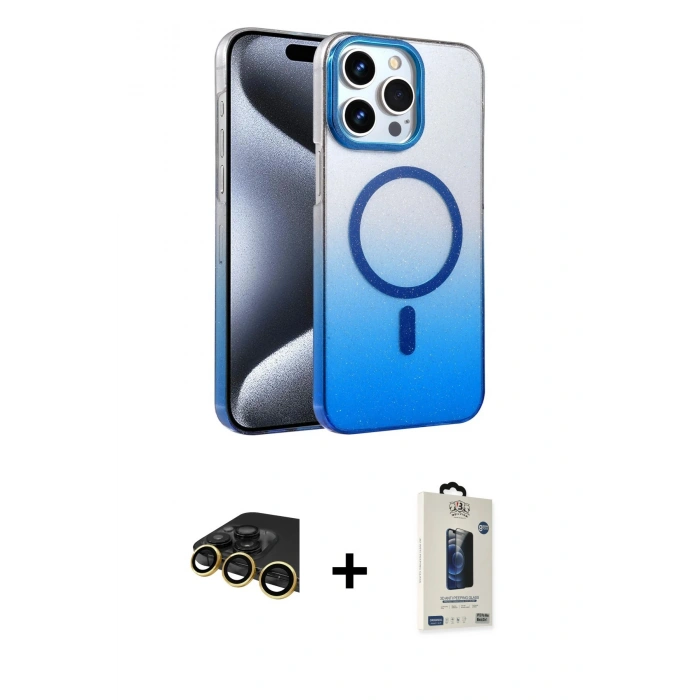 MARSİLYAN™- iPhone 14 Pro Max Kılıf Ahenk Doku Özel Seri - Siyah Bilvis Hayalet Cam Ekran Koruyucu + Raze Metal Kamera Lens - GD