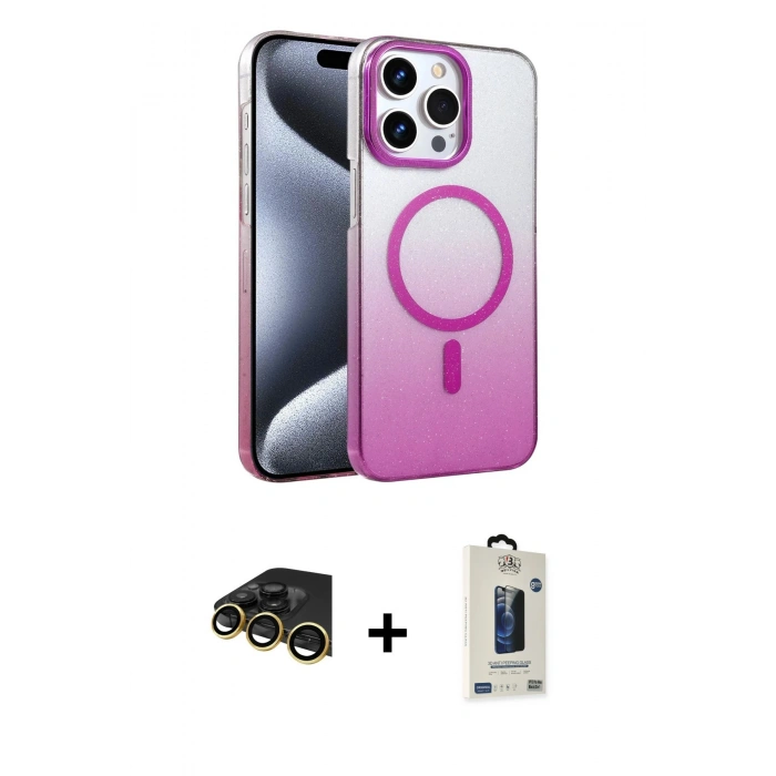 MARSİLYAN™- iPhone 14 Pro Max Kılıf Ahenk Doku Özel Seri - Siyah Bilvis Hayalet Cam Ekran Koruyucu + Raze Metal Kamera Lens - GD