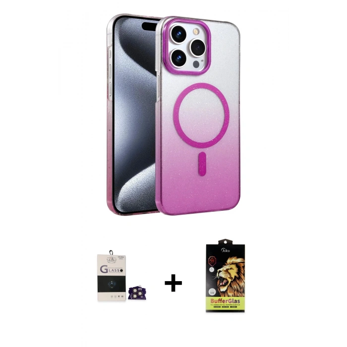 MARSİLYAN™- iPhone 14 Pro Max Kılıf Ahenk Doku Özel Seri - Siyah Buffer Cam Ekran Koruyucu + Bilvis Titan Kamera Lens - GD