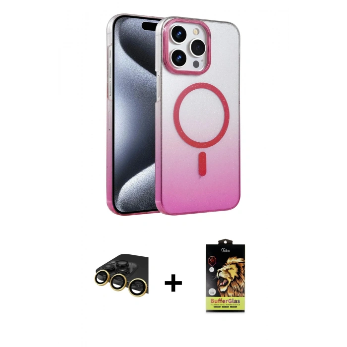 MARSİLYAN™- iPhone 14 Pro Max Kılıf Ahenk Doku Özel Seri - Siyah Buffer Cam Ekran Koruyucu + Raze Metal Kamera Lens - GD