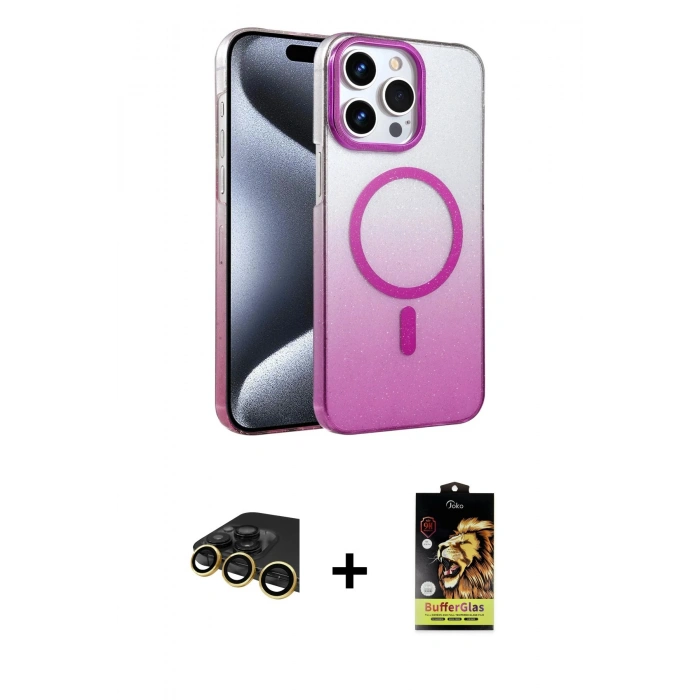 MARSİLYAN™- iPhone 14 Pro Max Kılıf Ahenk Doku Özel Seri - Siyah Buffer Cam Ekran Koruyucu + Raze Metal Kamera Lens - GD