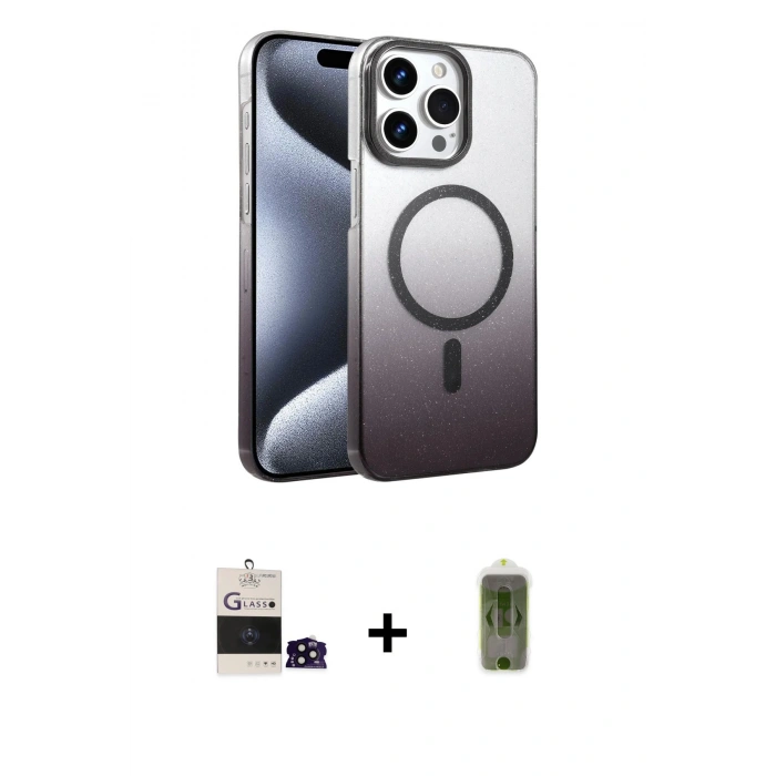 MARSİLYAN™- iPhone 14 Pro Max Kılıf Ahenk Doku Özel Seri - Siyah Joko Magic 5D Hayalet Cam + Bilvis Titan Kamera Lens - SH