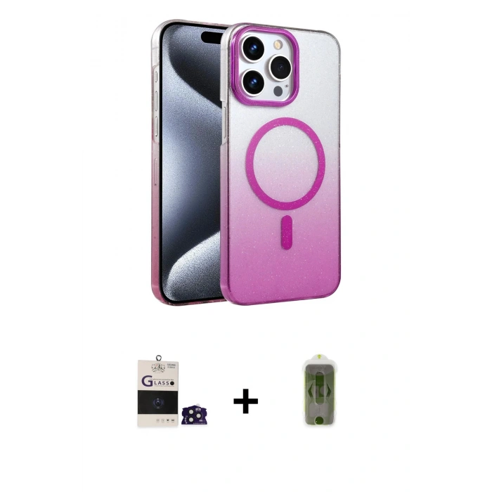 MARSİLYAN™- iPhone 14 Pro Max Kılıf Ahenk Doku Özel Seri - Siyah Joko Magic 5D Hayalet Cam + Bilvis Titan Kamera Lens - DNMR