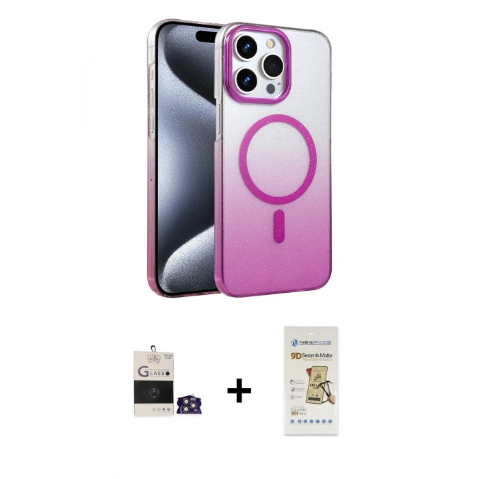 MARSİLYAN™- iPhone 14 Pro Max Kılıf Ahenk Doku Özel Seri - Siyah Mat Seramik Nano Ekran Koruyucu + Bilvis Titan Kamera Lens - GS