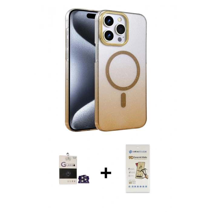 MARSİLYAN™- iPhone 14 Pro Max Kılıf Ahenk Doku Özel Seri - Siyah Mat Seramik Nano Ekran Koruyucu + Bilvis Titan Kamera Lens - GS