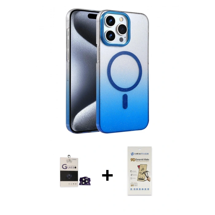 MARSİLYAN™- iPhone 14 Pro Max Kılıf Ahenk Doku Özel Seri - Siyah Mat Seramik Nano Ekran Koruyucu + Bilvis Titan Kamera Lens - SH