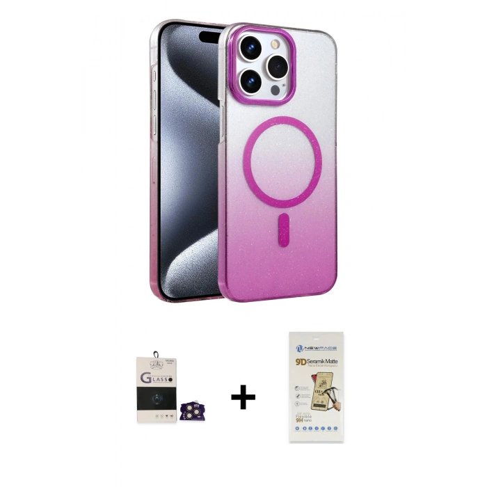 MARSİLYAN™- iPhone 14 Pro Max Kılıf Ahenk Doku Özel Seri - Siyah Mat Seramik Nano Ekran Koruyucu + Bilvis Titan Kamera Lens - GD