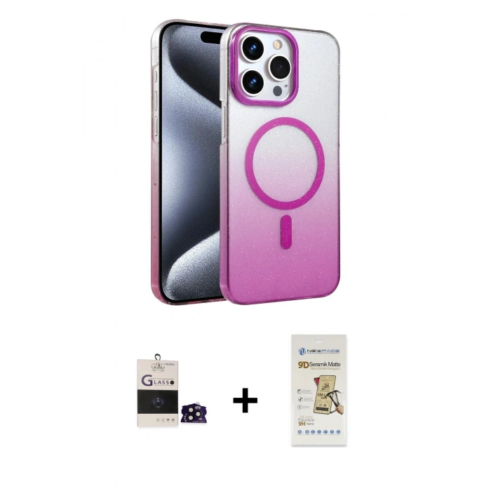MARSİLYAN™- iPhone 14 Pro Max Kılıf Ahenk Doku Özel Seri - Siyah Mat Seramik Nano Ekran Koruyucu + Bilvis Titan Kamera Lens - SH