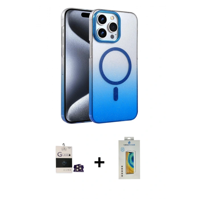 MARSİLYAN™- iPhone 14 Pro Max Kılıf Ahenk Doku Özel Seri - Siyah Polymer Nano Ekran Koruyucu + Bilvis Titan Kamera Lens - GD
