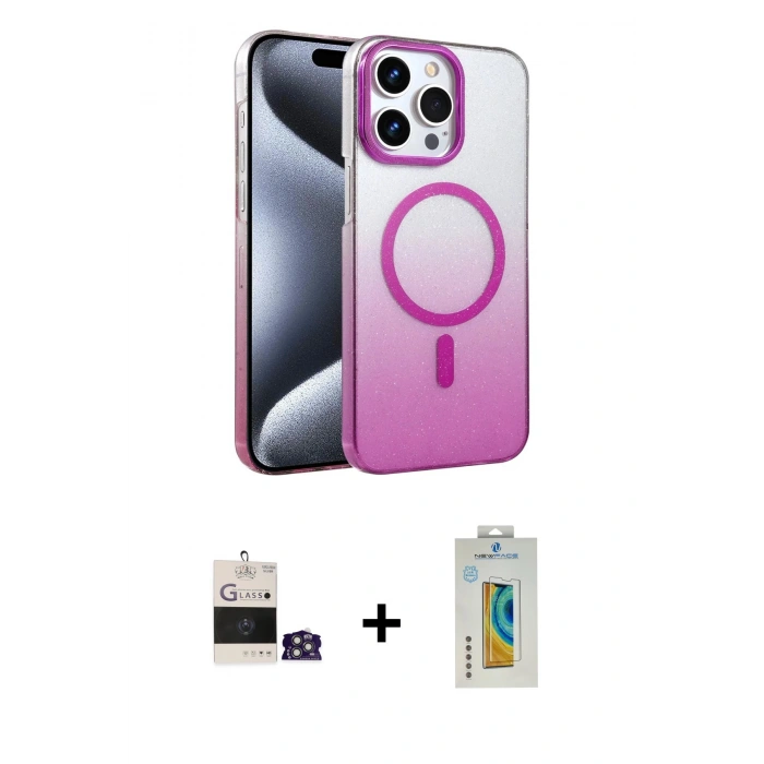 MARSİLYAN™- iPhone 14 Pro Max Kılıf Ahenk Doku Özel Seri - Siyah Polymer Nano Ekran Koruyucu + Bilvis Titan Kamera Lens - GS