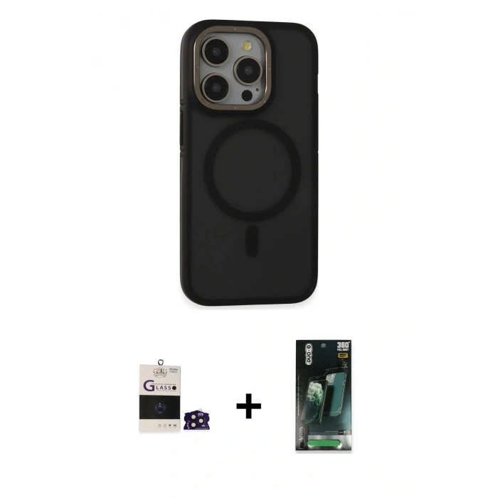 MARSİLYAN™- iPhone 14 Pro Max Kılıf Ahenk Form Serisi - Şeffaf 360 Full Body Arka Koruyucu + Bilvis Titan Kamera Lens - DNMR