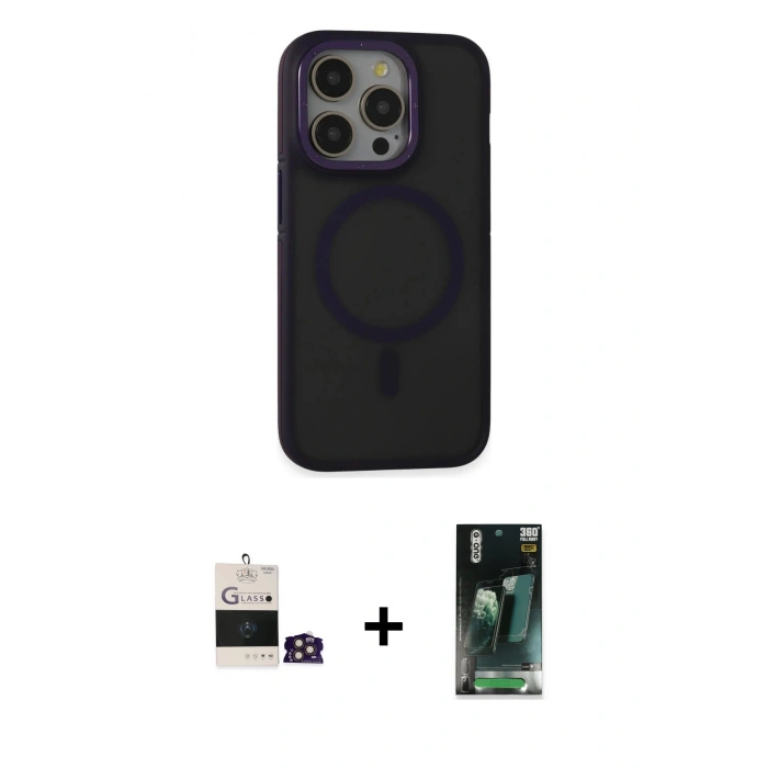 MARSİLYAN™- iPhone 14 Pro Max Kılıf Ahenk Form Serisi - Şeffaf 360 Full Body Arka Koruyucu + Bilvis Titan Kamera Lens - GD