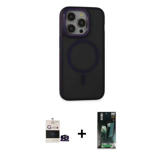 MARSİLYAN™- iPhone 14 Pro Max Kılıf Ahenk Form Serisi - Şeffaf 360 Full Body Arka Koruyucu + Bilvis Titan Kamera Lens - SH