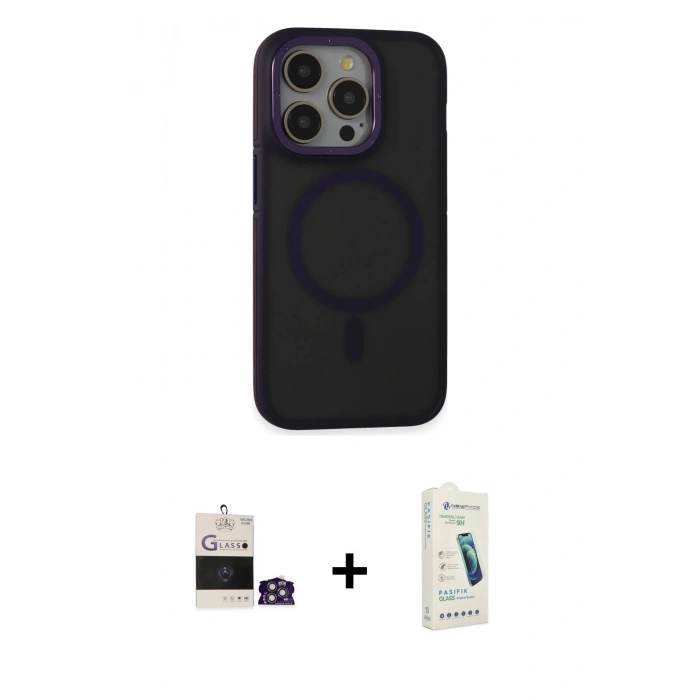 MARSİLYAN™- iPhone 14 Pro Max Kılıf Ahenk Form Serisi - Şeffaf Pasifik Cam Ekran Koruyucu + Bilvis Titan Kamera Lens - GS