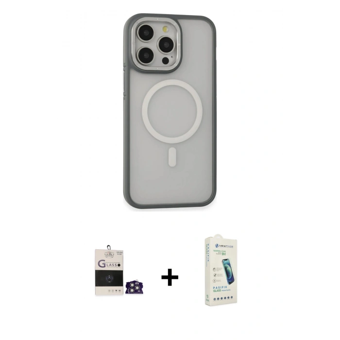 MARSİLYAN™- iPhone 14 Pro Max Kılıf Ahenk Form Serisi - Şeffaf Pasifik Cam Ekran Koruyucu + Bilvis Titan Kamera Lens - GS