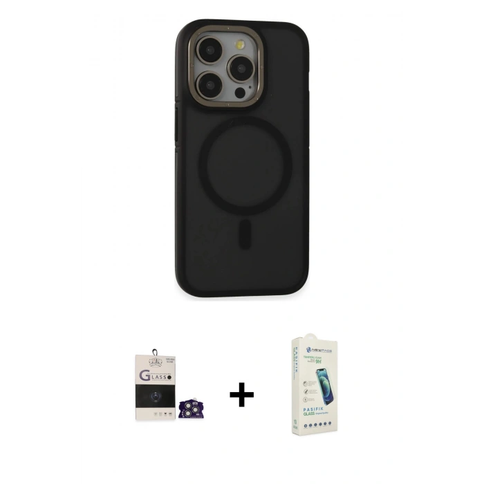 MARSİLYAN™- iPhone 14 Pro Max Kılıf Ahenk Form Serisi - Şeffaf Pasifik Cam Ekran Koruyucu + Bilvis Titan Kamera Lens - GS