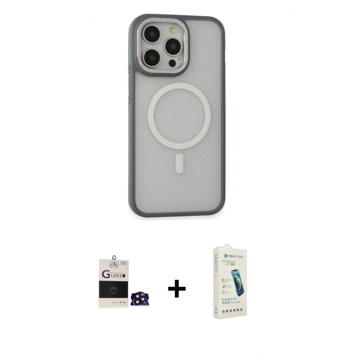 MARSİLYAN™- iPhone 14 Pro Max Kılıf Ahenk Form Serisi - Şeffaf Pasifik Cam Ekran Koruyucu + Bilvis Titan Kamera Lens - DNMR
