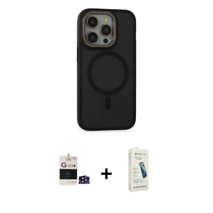 MARSİLYAN™- iPhone 14 Pro Max Kılıf Ahenk Form Serisi - Şeffaf Pasifik Cam Ekran Koruyucu + Bilvis Titan Kamera Lens - DNMR