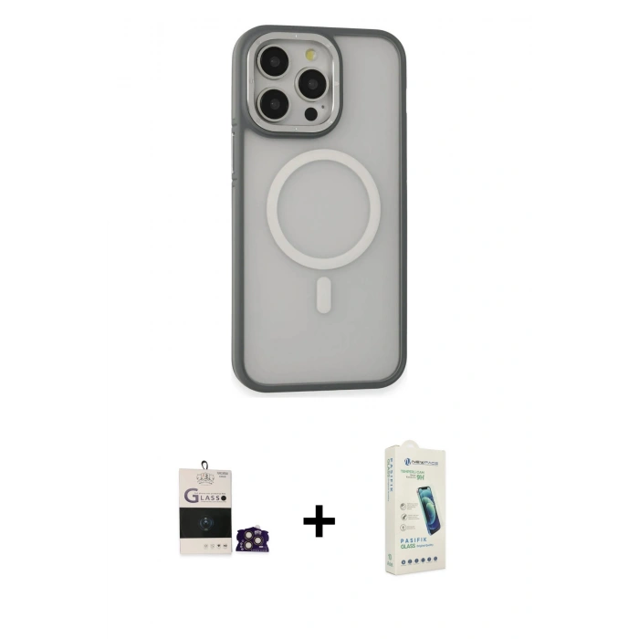 MARSİLYAN™- iPhone 14 Pro Max Kılıf Ahenk Form Serisi - Şeffaf Pasifik Cam Ekran Koruyucu + Bilvis Titan Kamera Lens - GD