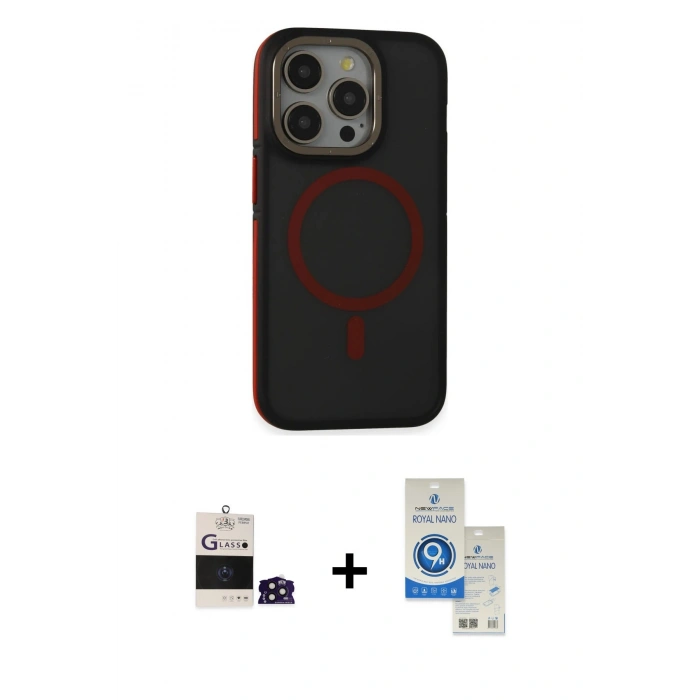 MARSİLYAN™- iPhone 14 Pro Max Kılıf Ahenk Form Serisi - Şeffaf Royal Nano Ekran Koruyucu + Bilvis Titan Kamera Lens - DNMR