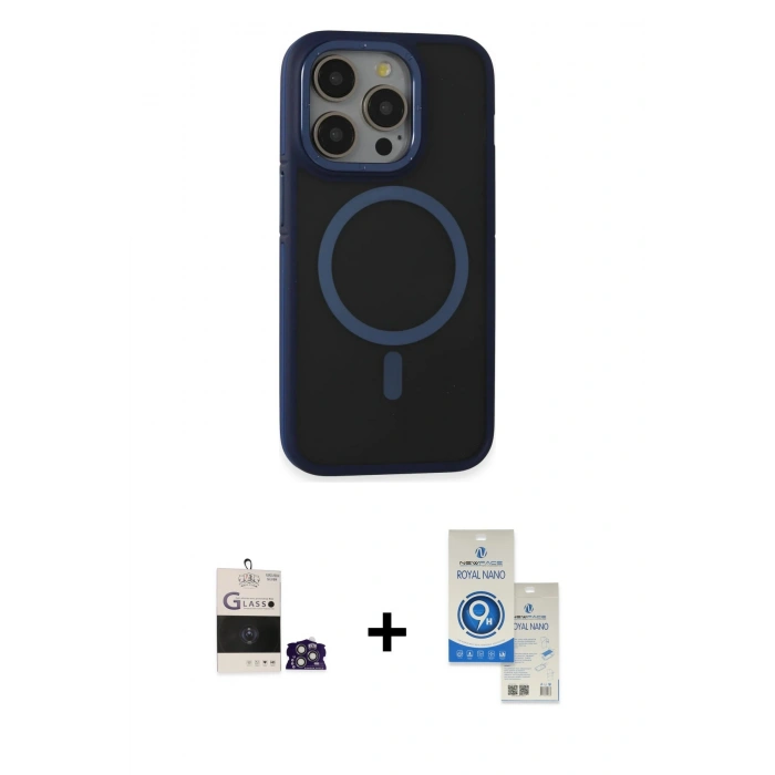 MARSİLYAN™- iPhone 14 Pro Max Kılıf Ahenk Form Serisi - Şeffaf Royal Nano Ekran Koruyucu + Bilvis Titan Kamera Lens - GS