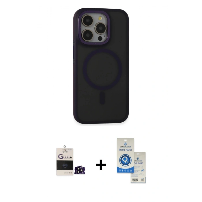 MARSİLYAN™- iPhone 14 Pro Max Kılıf Ahenk Form Serisi - Şeffaf Royal Nano Ekran Koruyucu + Bilvis Titan Kamera Lens - SH