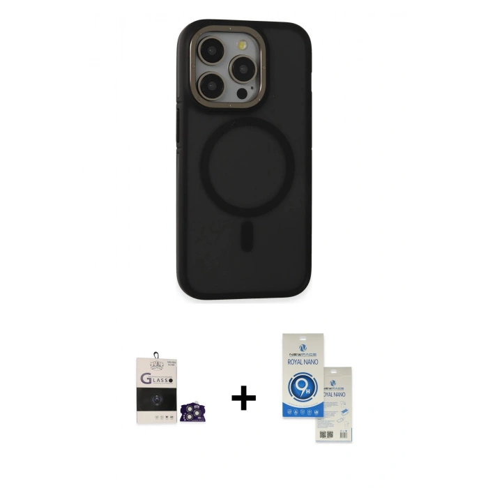 MARSİLYAN™- iPhone 14 Pro Max Kılıf Ahenk Form Serisi - Şeffaf Royal Nano Ekran Koruyucu + Bilvis Titan Kamera Lens - GS