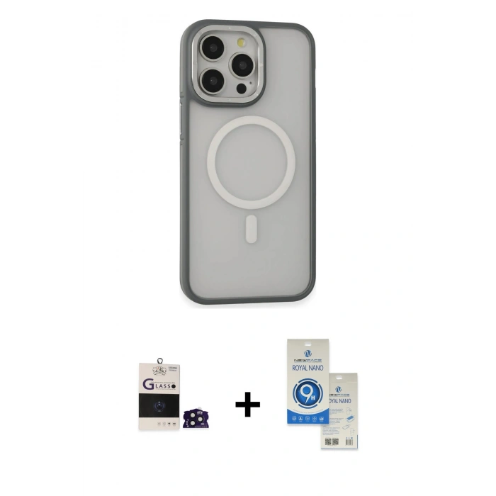 MARSİLYAN™- iPhone 14 Pro Max Kılıf Ahenk Form Serisi - Şeffaf Royal Nano Ekran Koruyucu + Bilvis Titan Kamera Lens - DNMR
