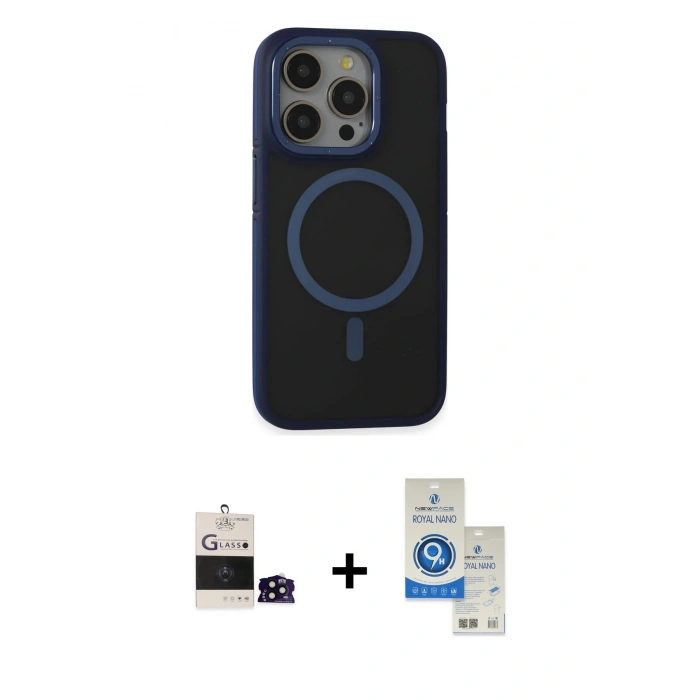 MARSİLYAN™- iPhone 14 Pro Max Kılıf Ahenk Form Serisi - Şeffaf Royal Nano Ekran Koruyucu + Bilvis Titan Kamera Lens - SH
