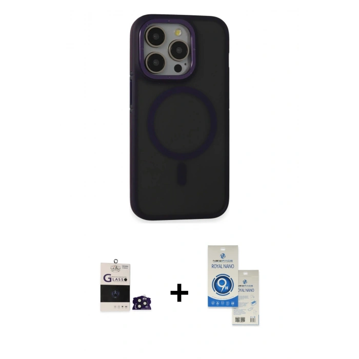 MARSİLYAN™- iPhone 14 Pro Max Kılıf Ahenk Form Serisi - Şeffaf Royal Nano Ekran Koruyucu + Bilvis Titan Kamera Lens - DNMR